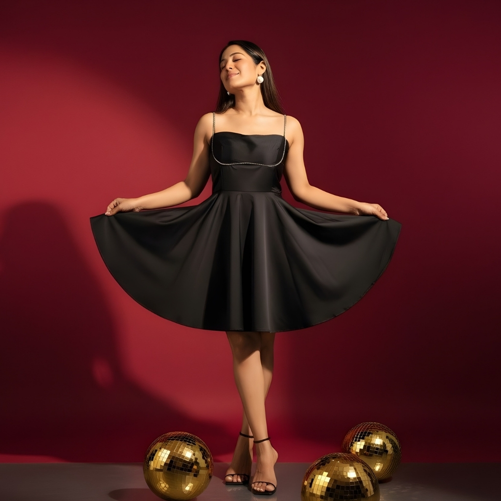 Black satin mini dress