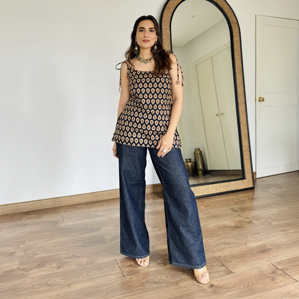 Blue Tie-up Cotton Kurti