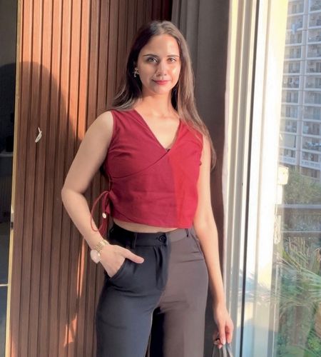 Maroon V Neck Cotton Crop Top