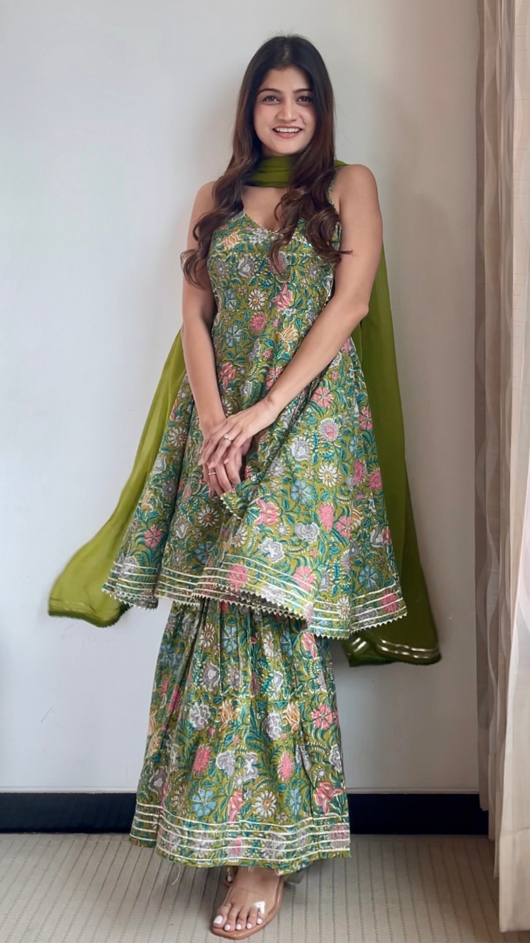 Green angrakha kurta sharara set