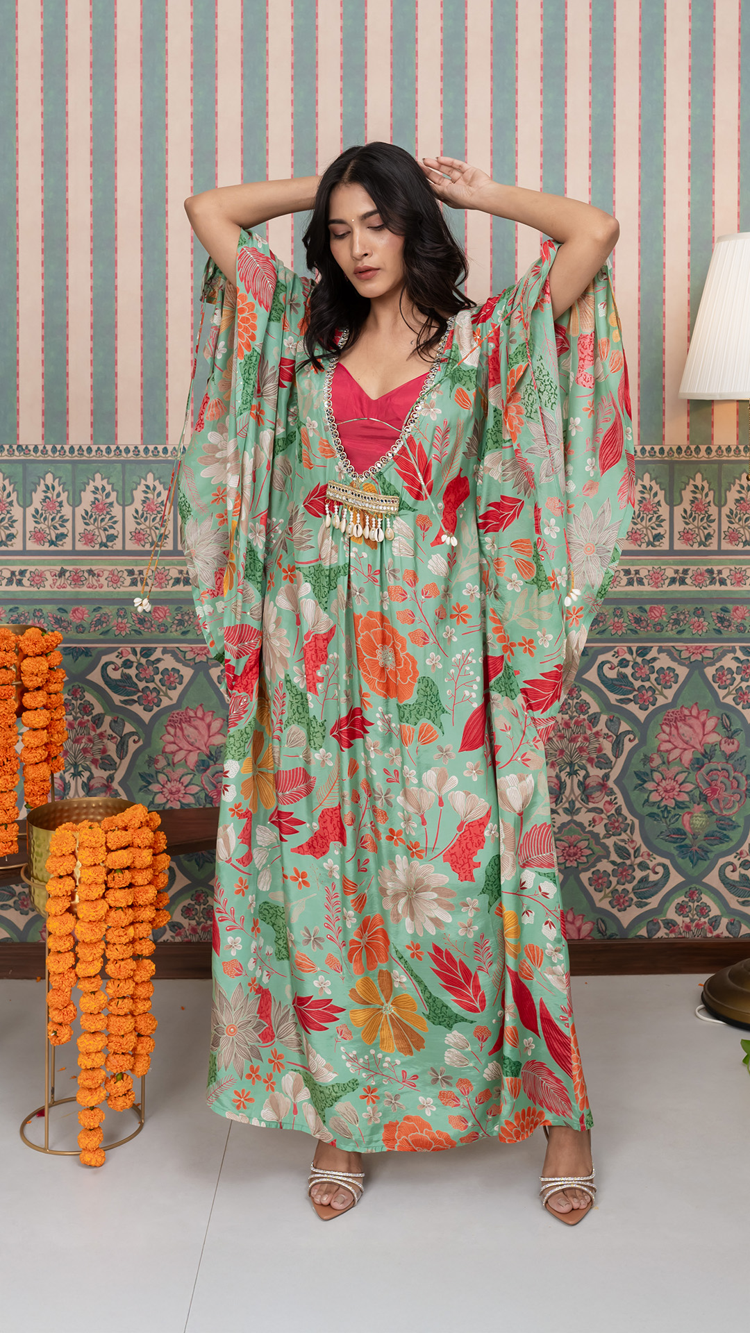Green Kaftan Dress With Blouse