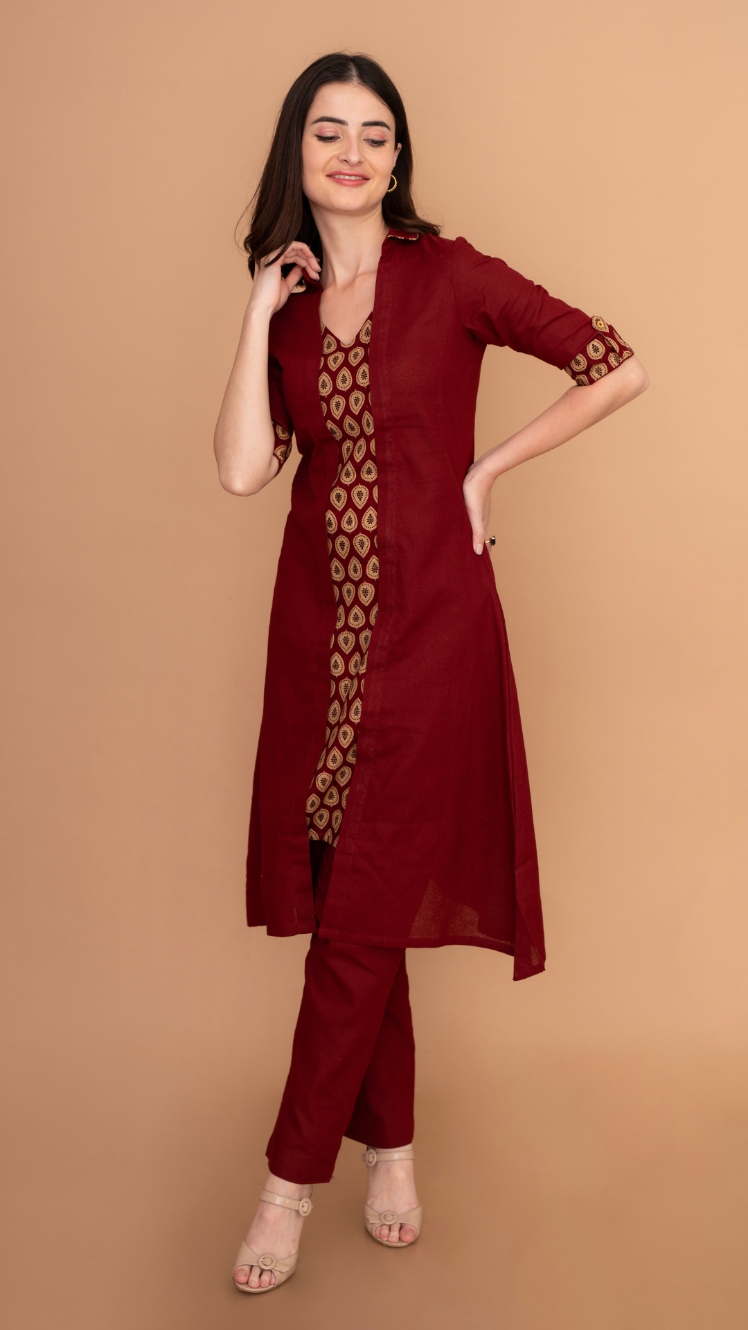 Maroon A-line kurta