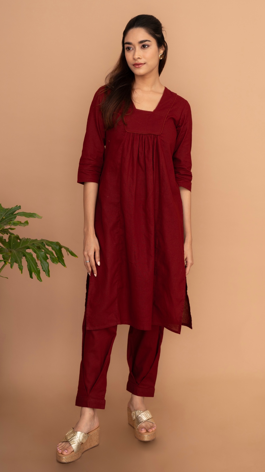Maroon Cotton Kurta