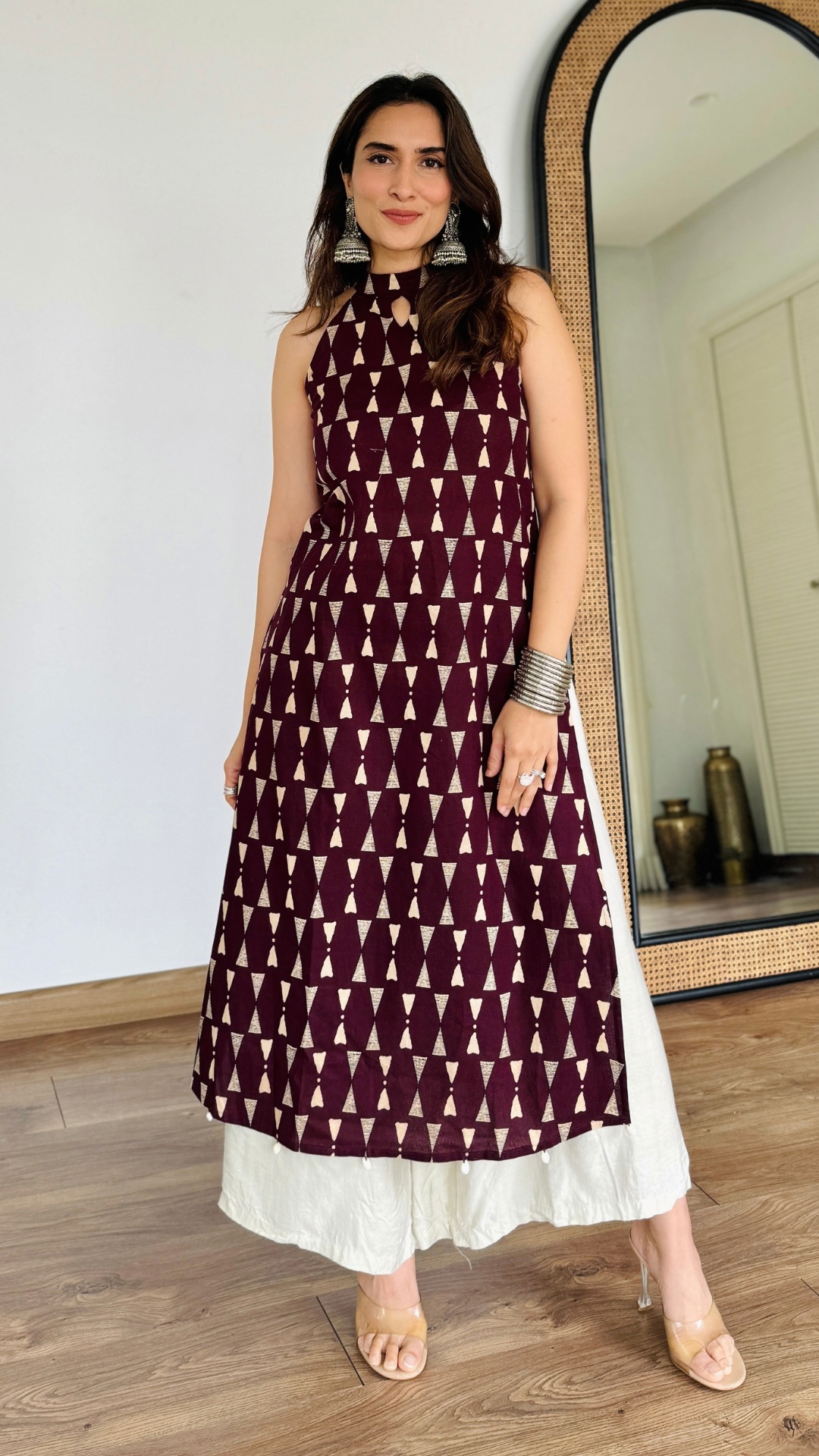 Maroon Halter neck kurta