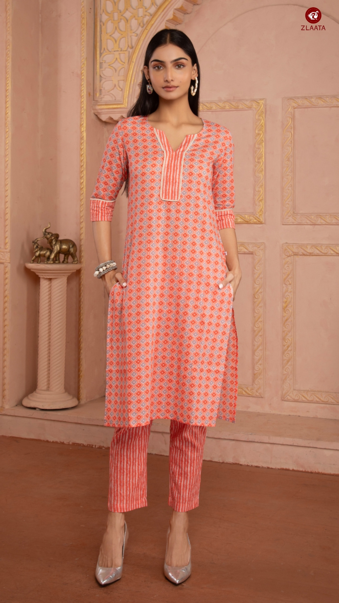 Pink straight kurta