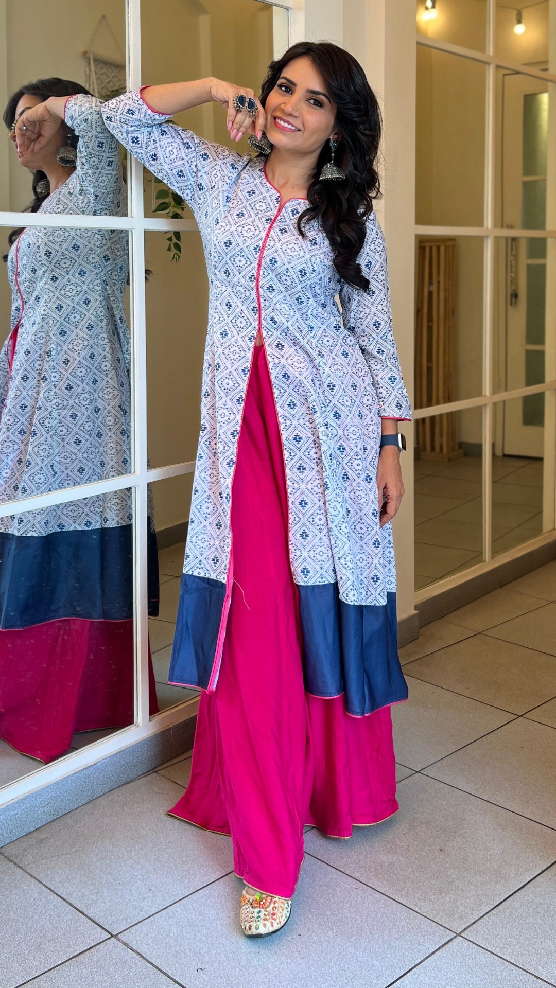 White Satin Muslin Front Slit Open A-line Kurta
