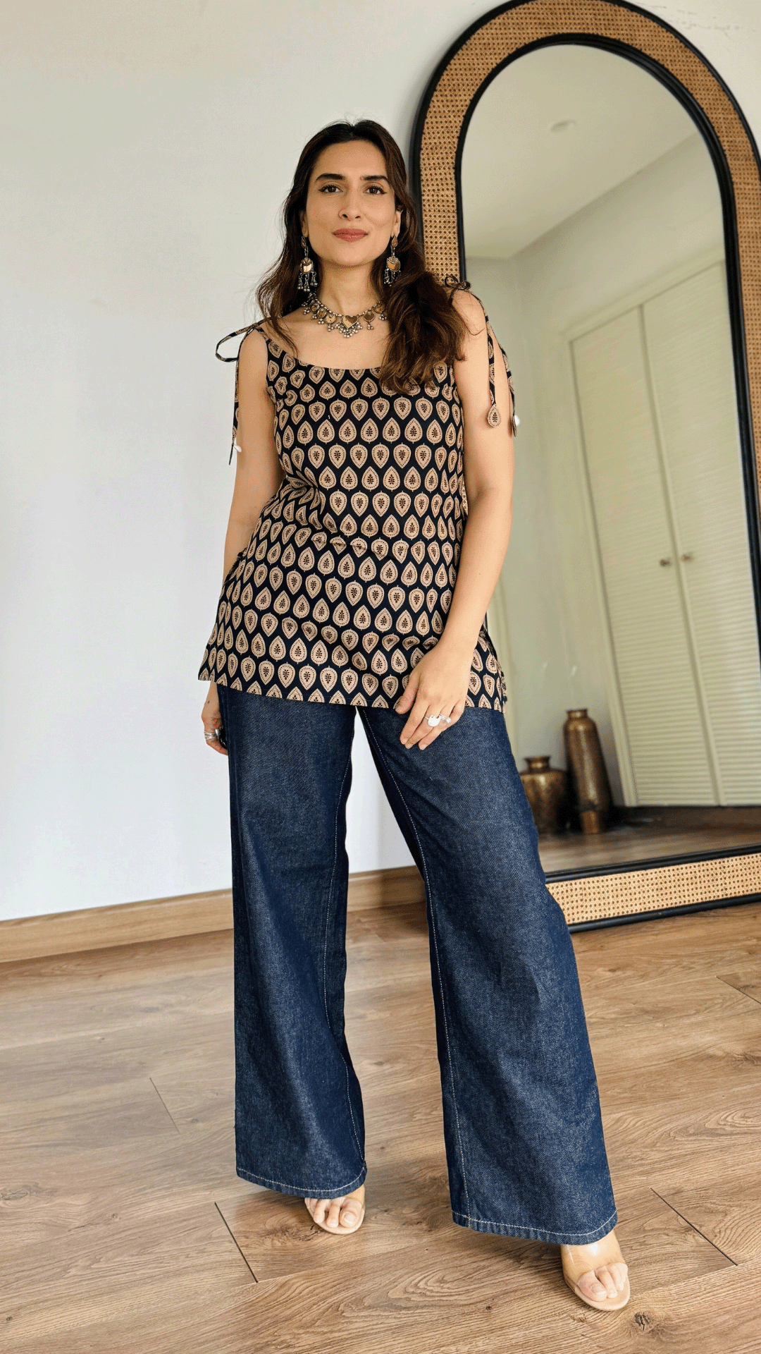 Blue Printed Tie-up Cotton Kurti