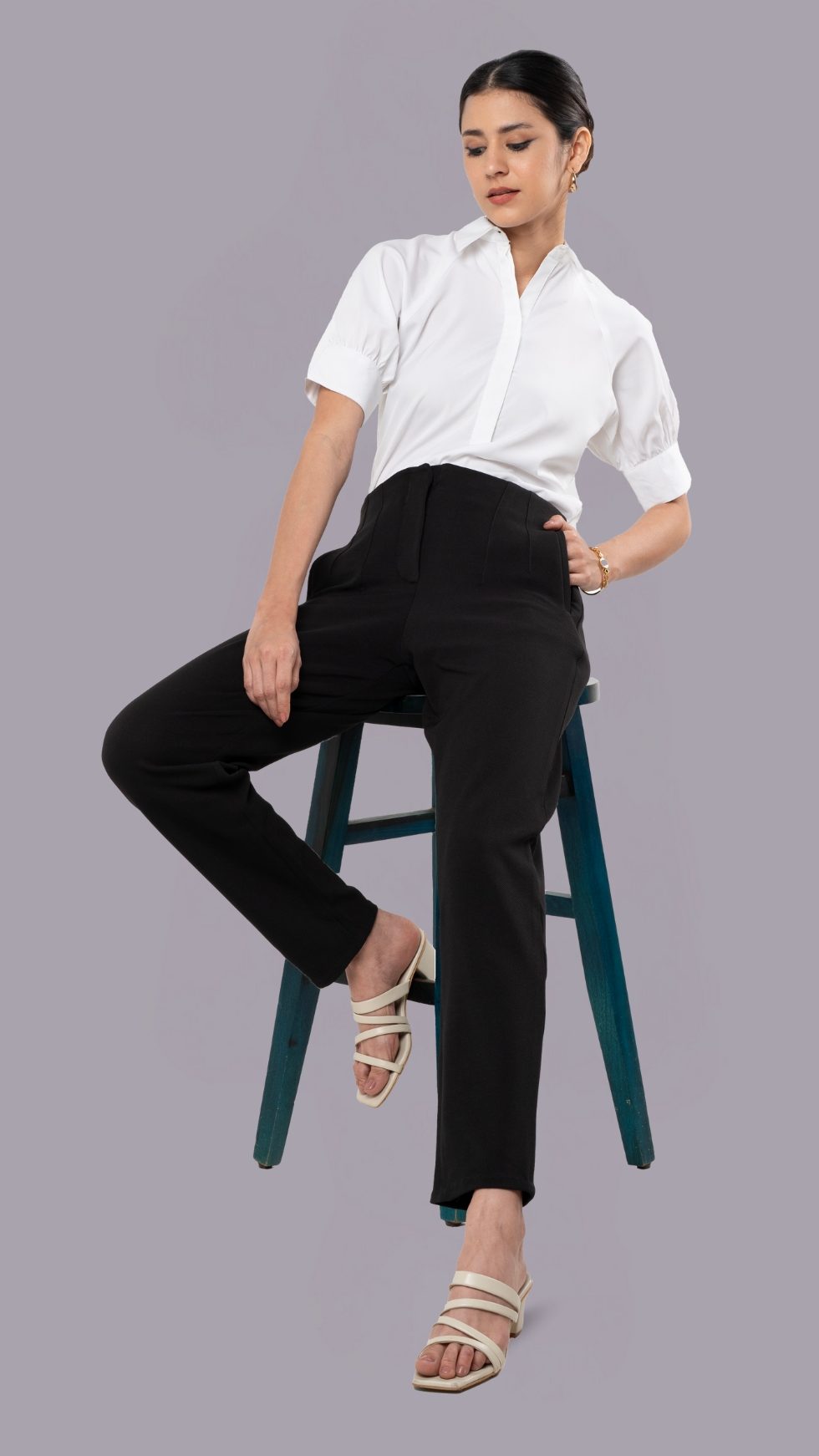 White Solid Bishop Sleeve Top