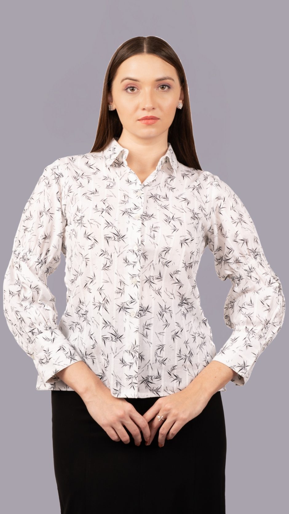 White Printed Cotton Formal Shirt