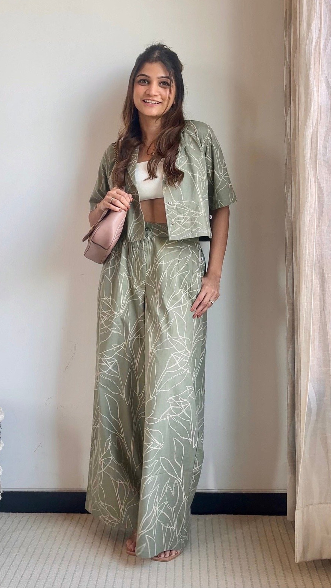 Green Crop Top With Pleated Palazzo 2 Pcs Coord Set