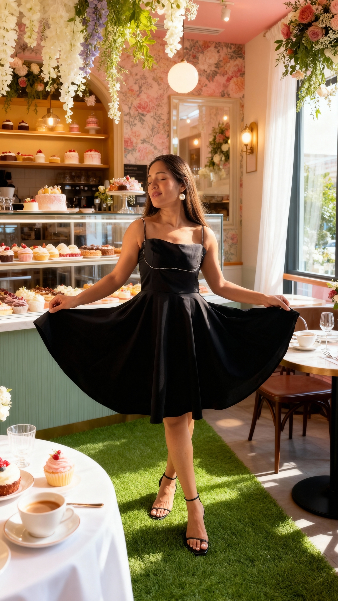 Black Satin Mini Dress With Rhinestone Lace Detail