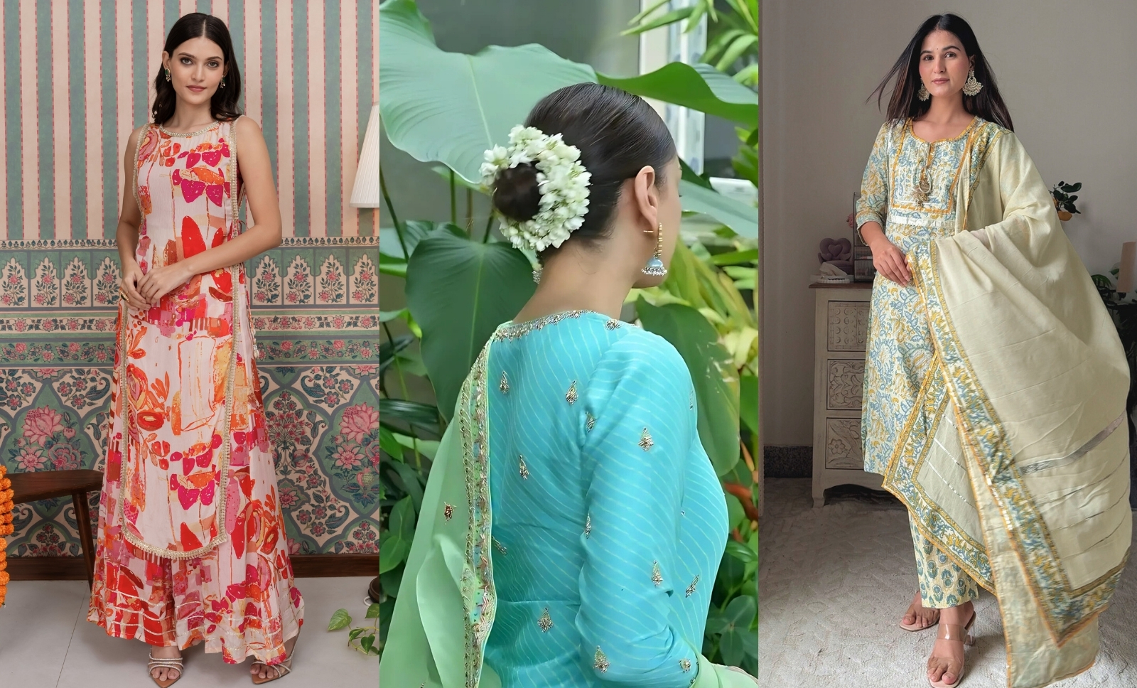 Classic bun with flower Hairstyles for salwar suits ideas from Zlaata