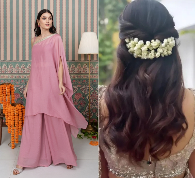 half up with flower hairstyle for salwar suits