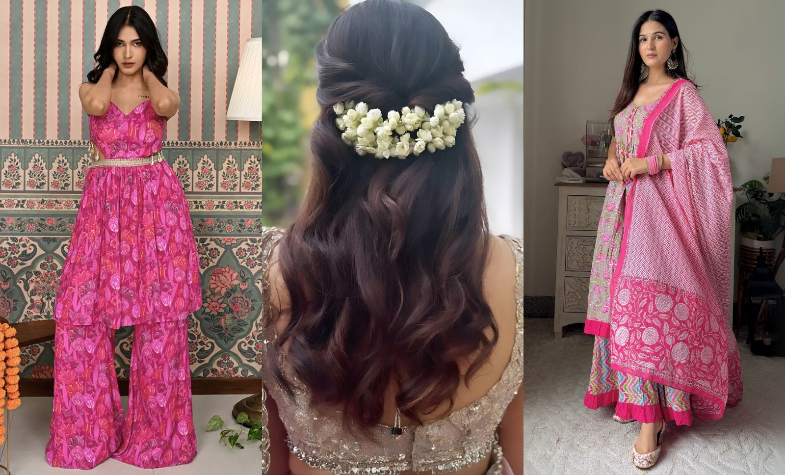 Easy half up with flower hairstyle for sharara sets by Zlaata