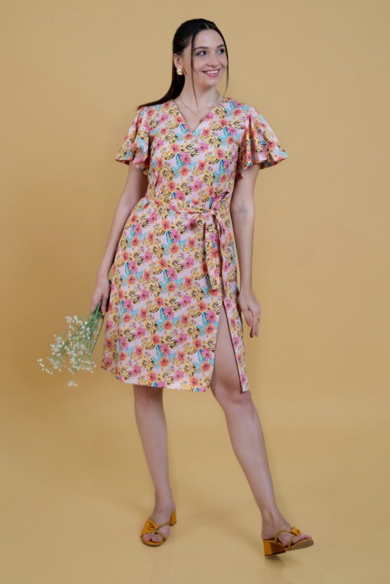 Peach Wrap Cotton Dress