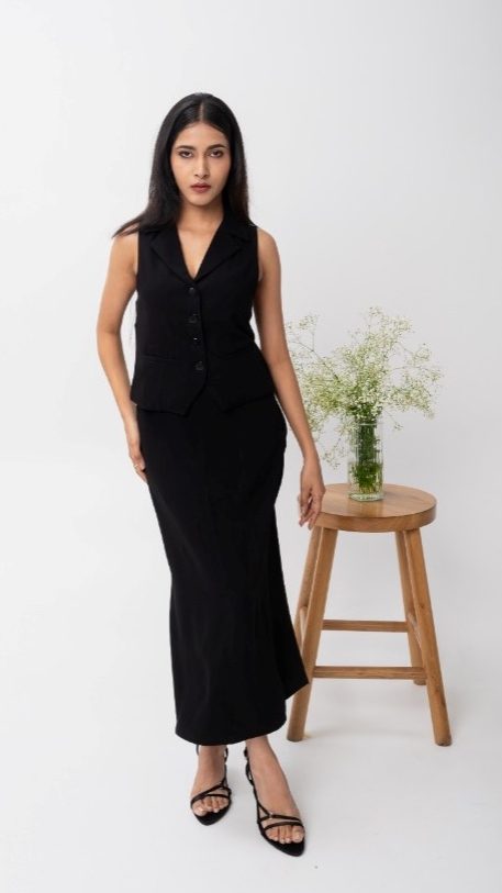 Black Formal Waistcoat and Skirt Co-ord Set