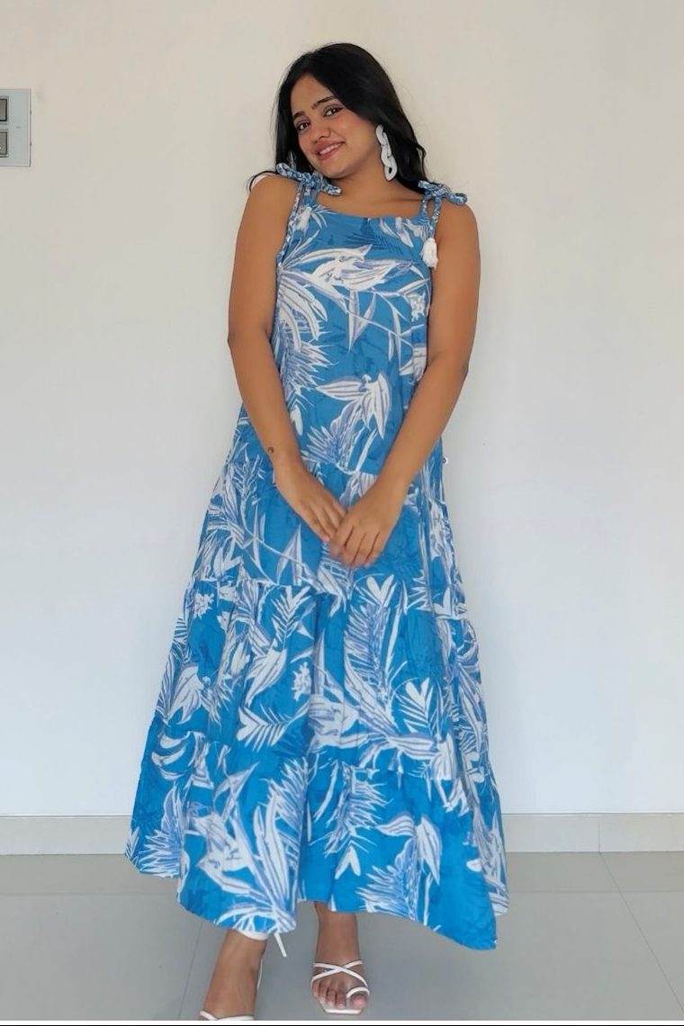 Blue Cotton Mermaid Cut Strappy Dress