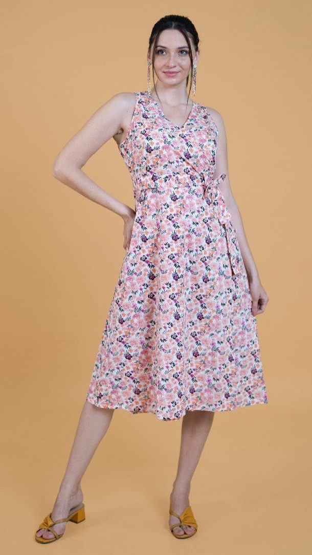 Peach Wrap Cotton Dress