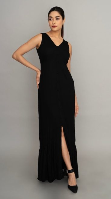 Black V Neck Mermaid Maxi Dress