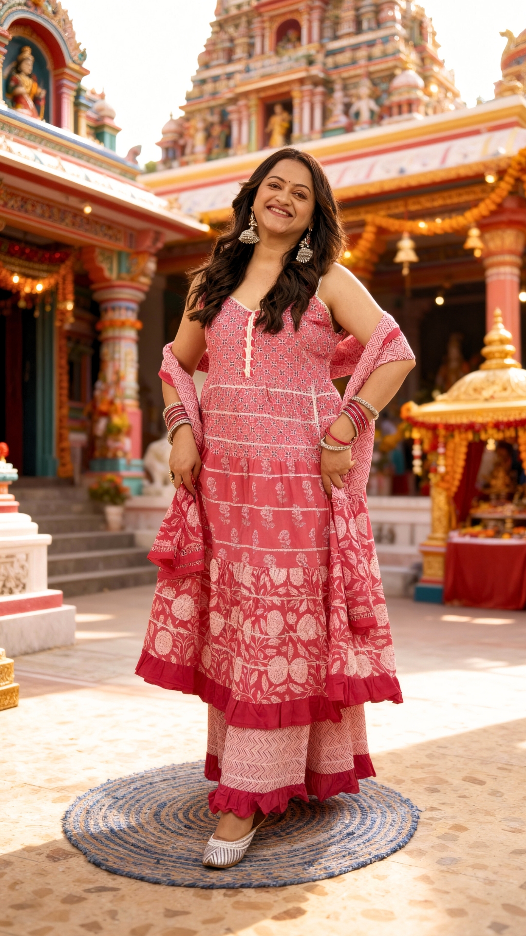 Pink Floral Printed Cotton Sharara Set With Dupatta