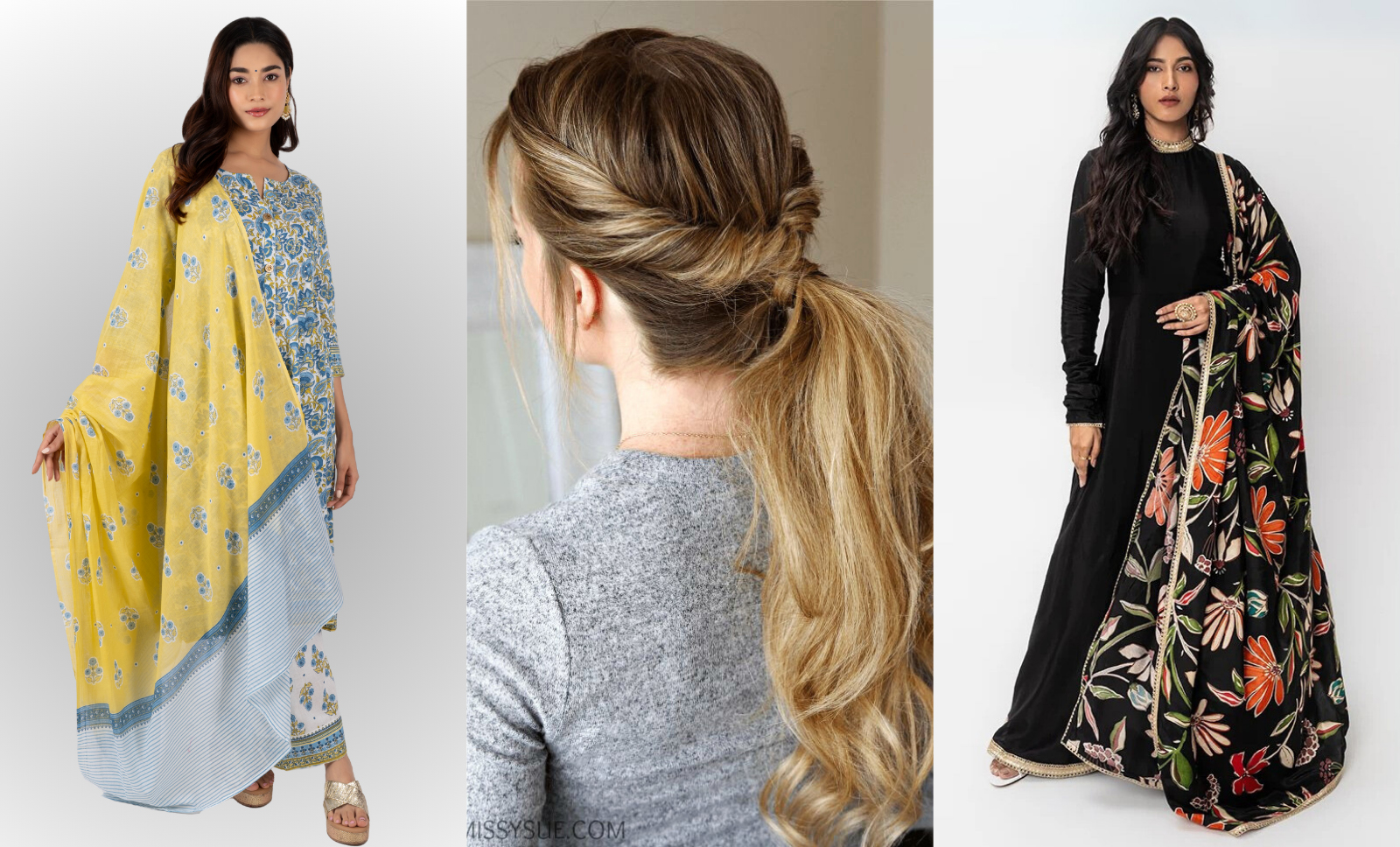 Simple ponytail Hairstyles for salwar suits from Zlaata