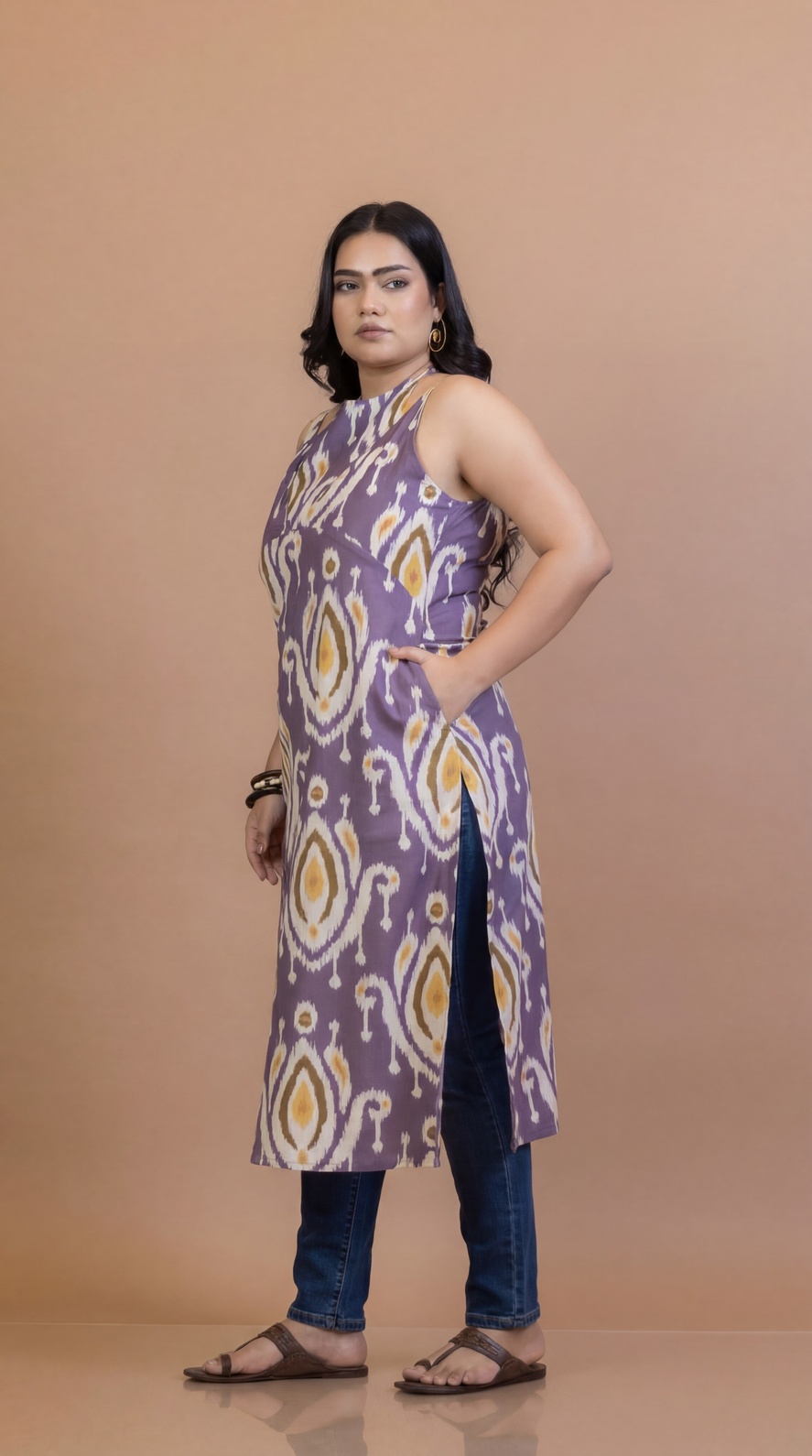 Purple straight kurta with  slim fit bottom