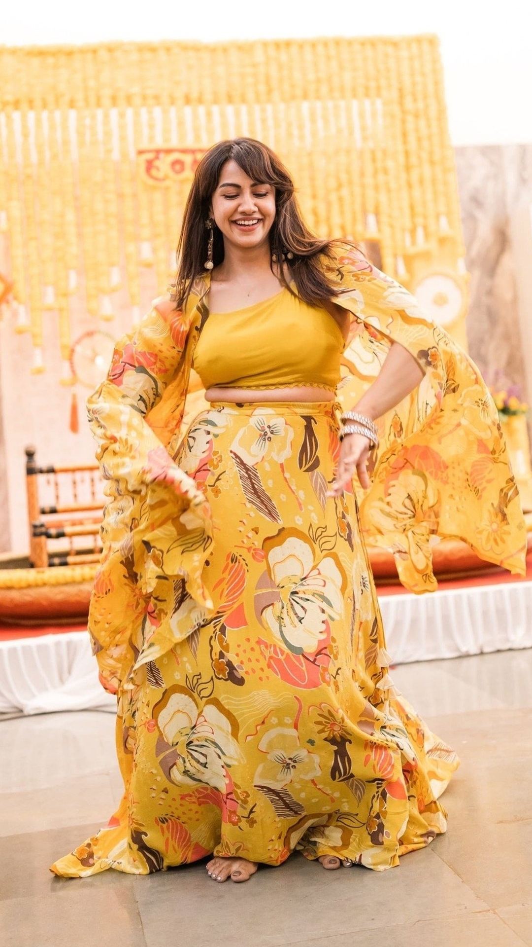 Yellow Floral Lehenga With Shrug