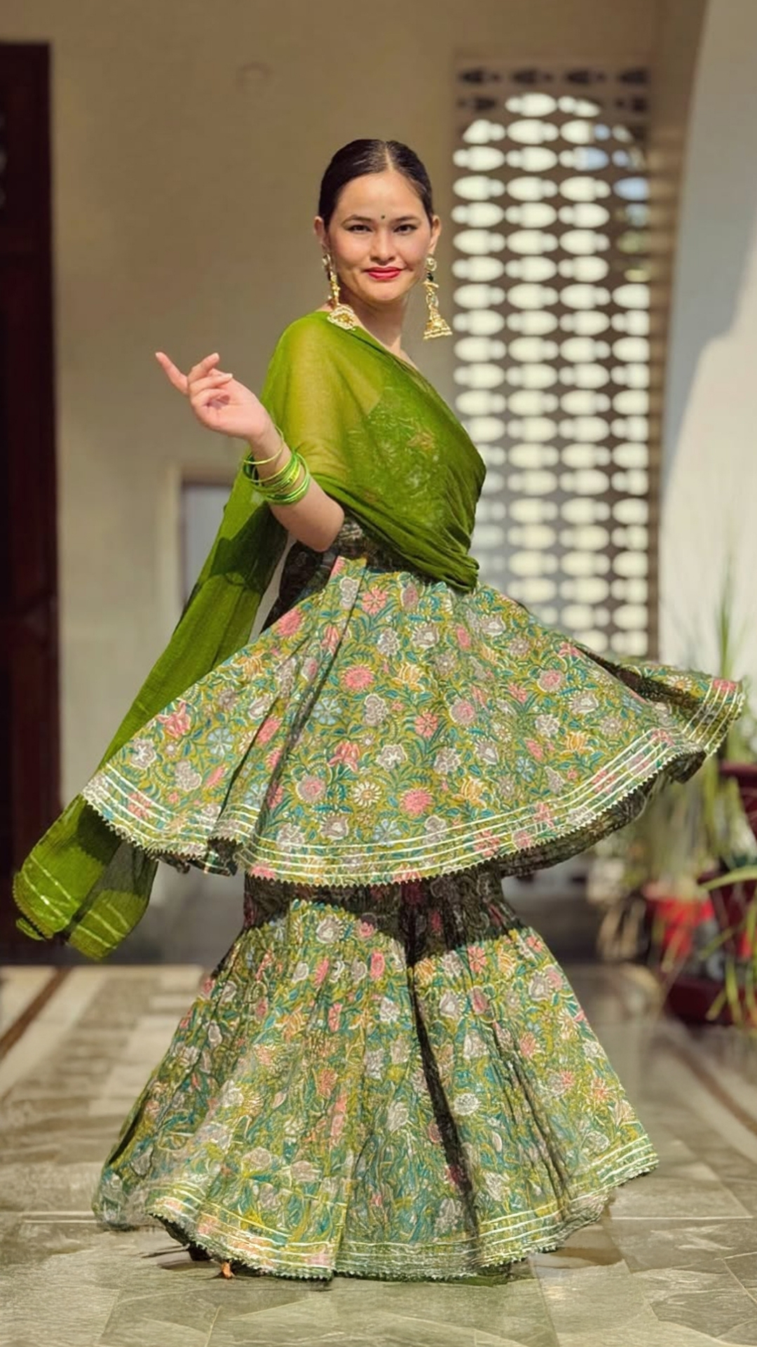 Green Floral Print Sharara Set