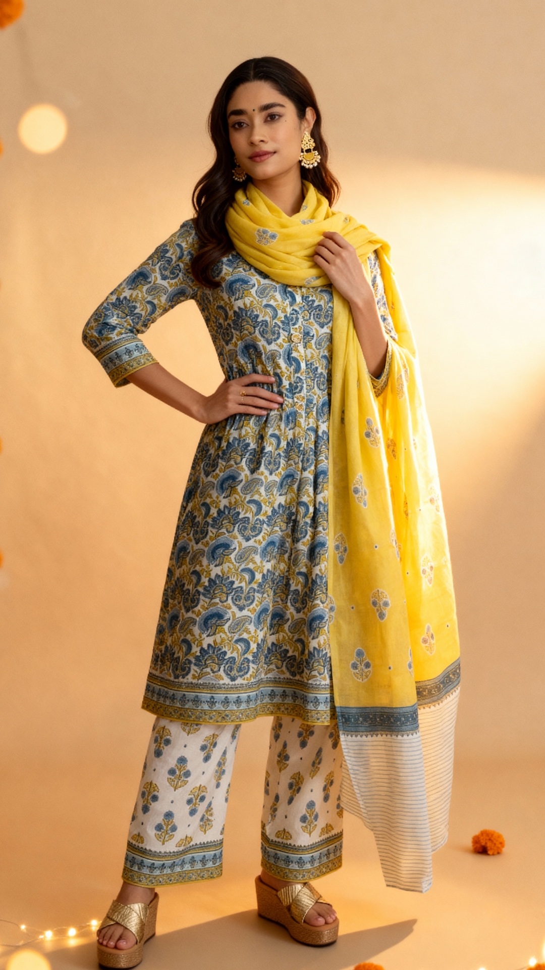 Scarf style drape for white kurta set