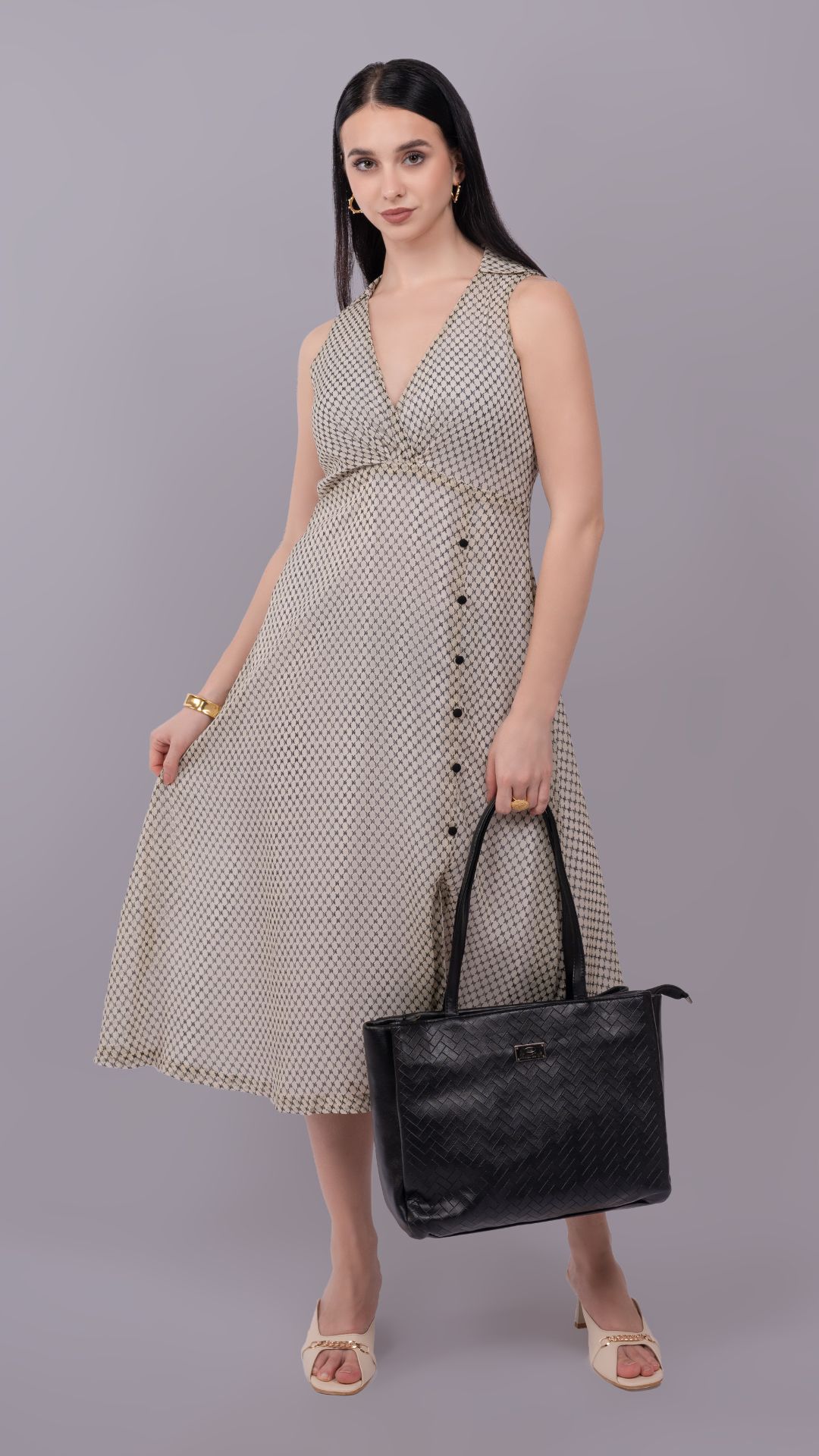 Off-White Printed Formal Fit & Flare Dress