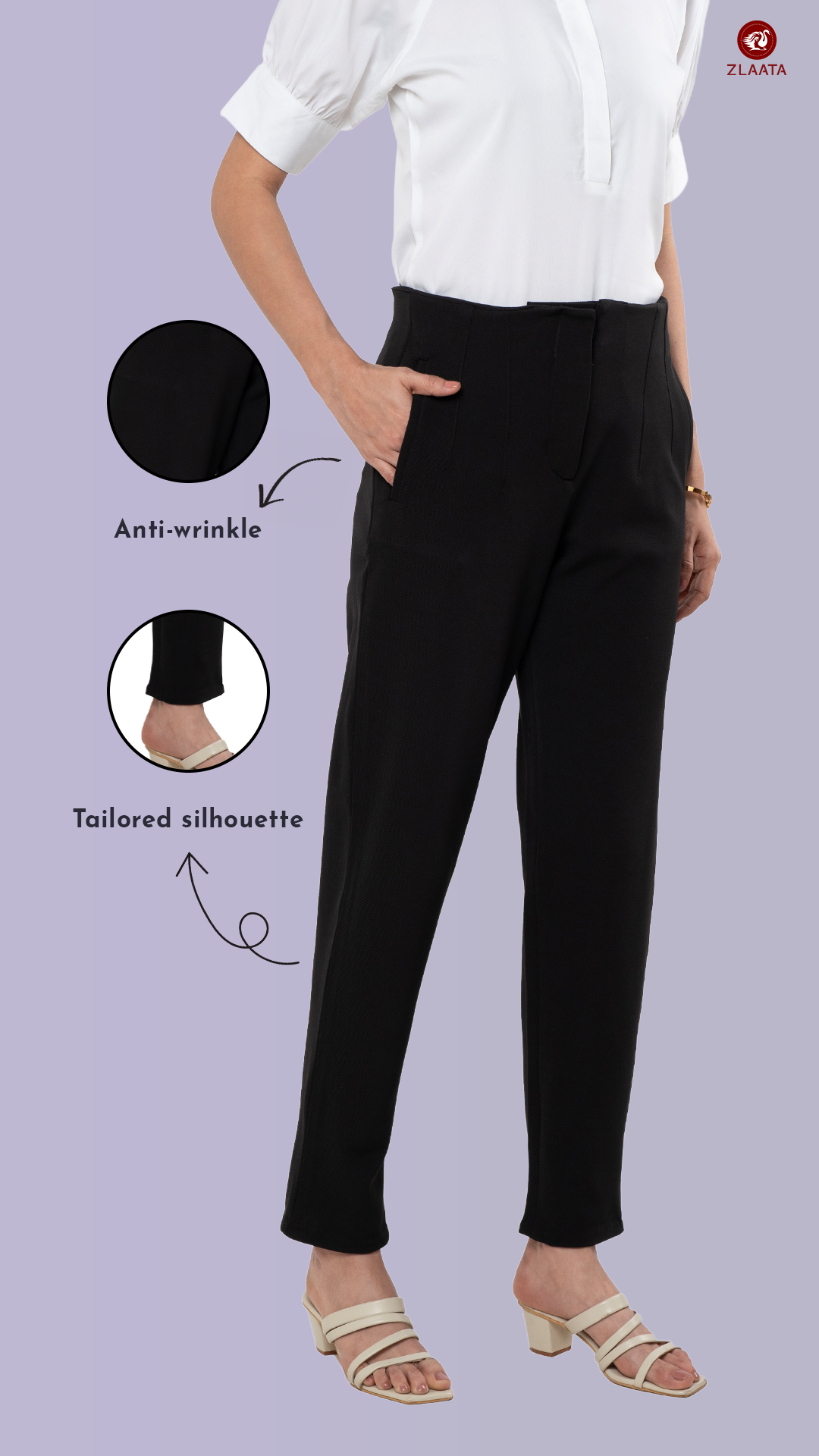 Black solid slim fit pants
