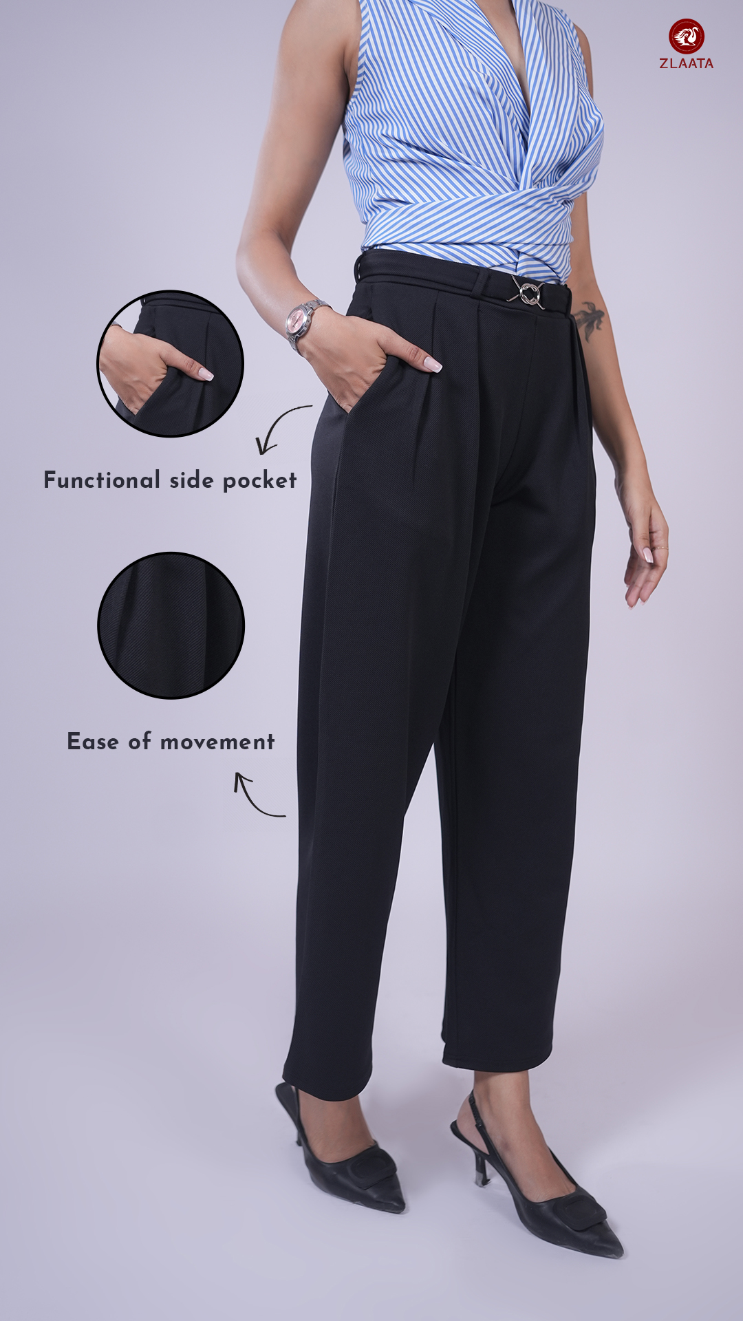 Black straight fit type of formal pants