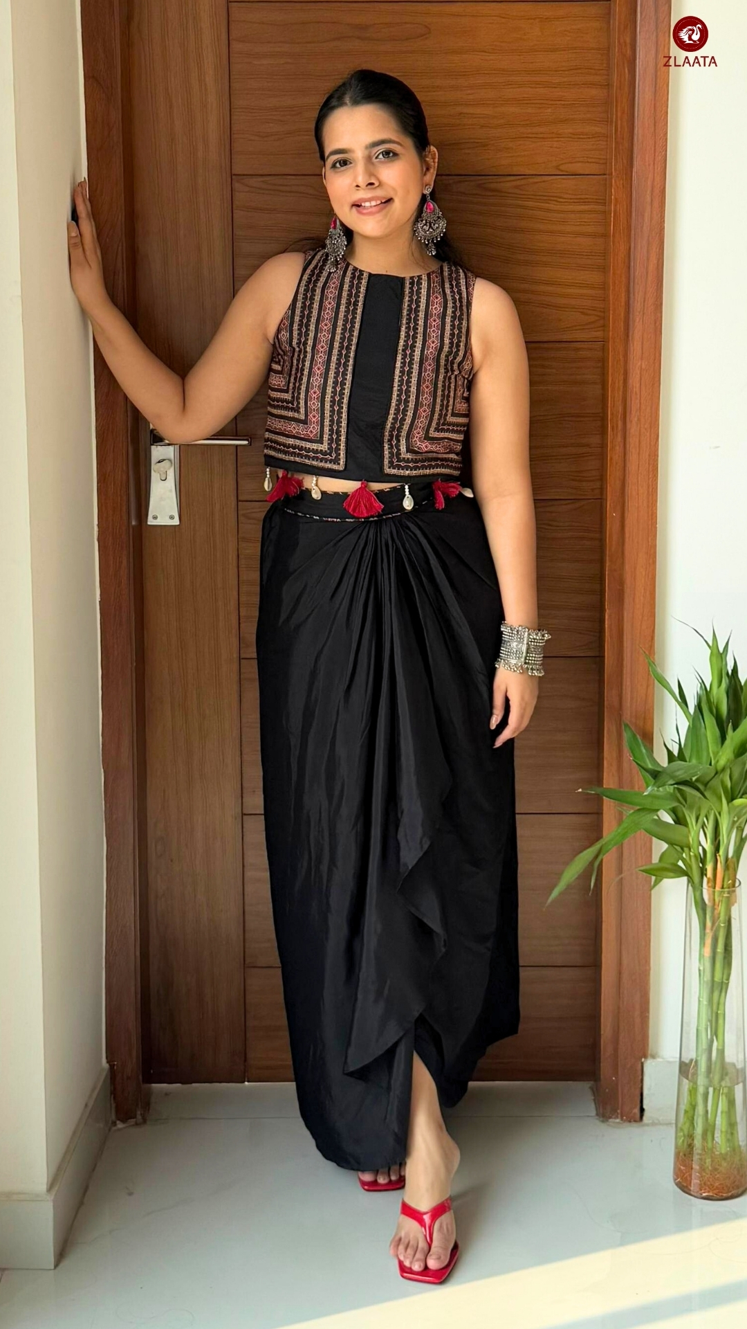 Black top with dhoti skirt set