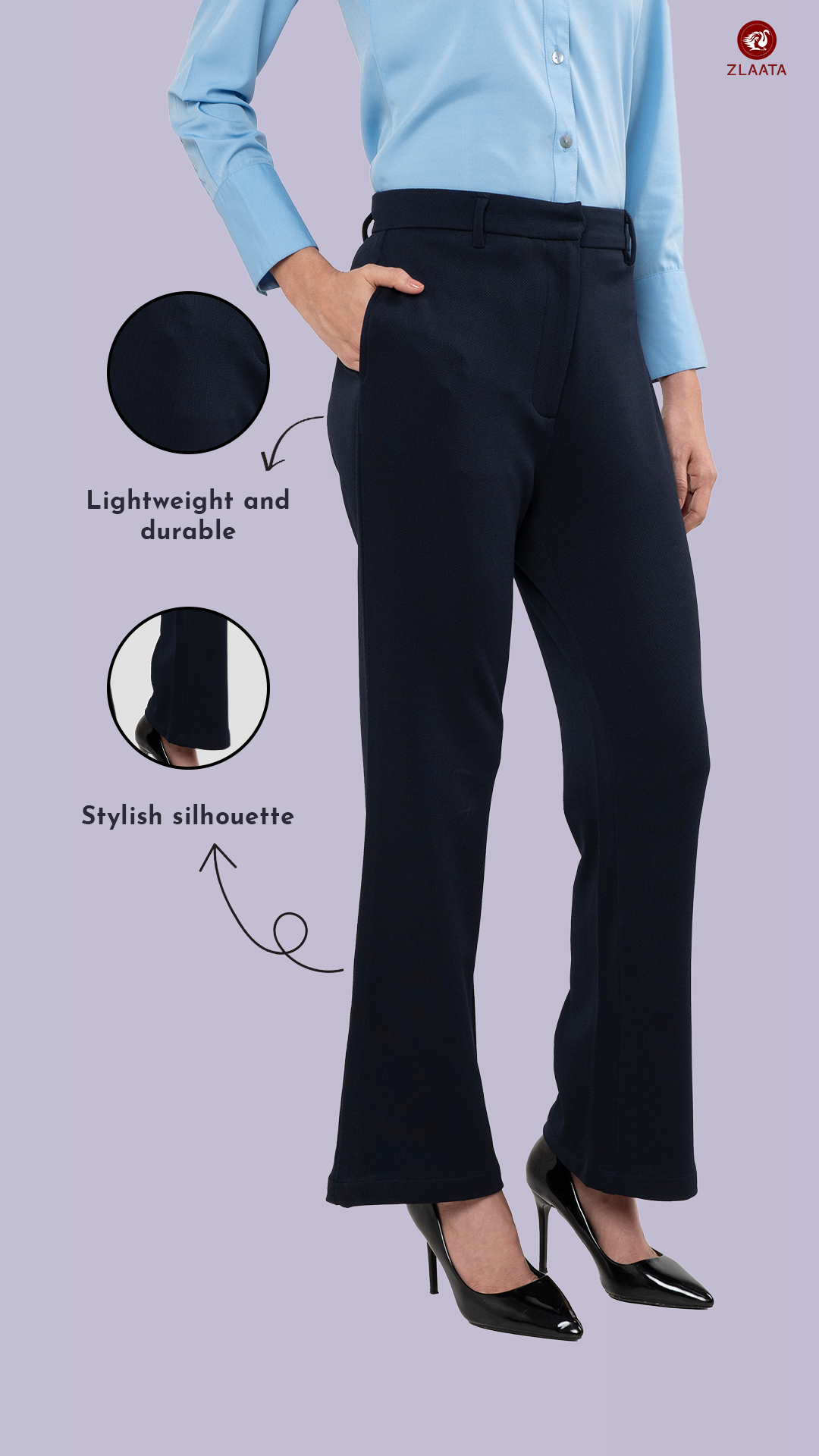 Blue boot cut type of formal pants