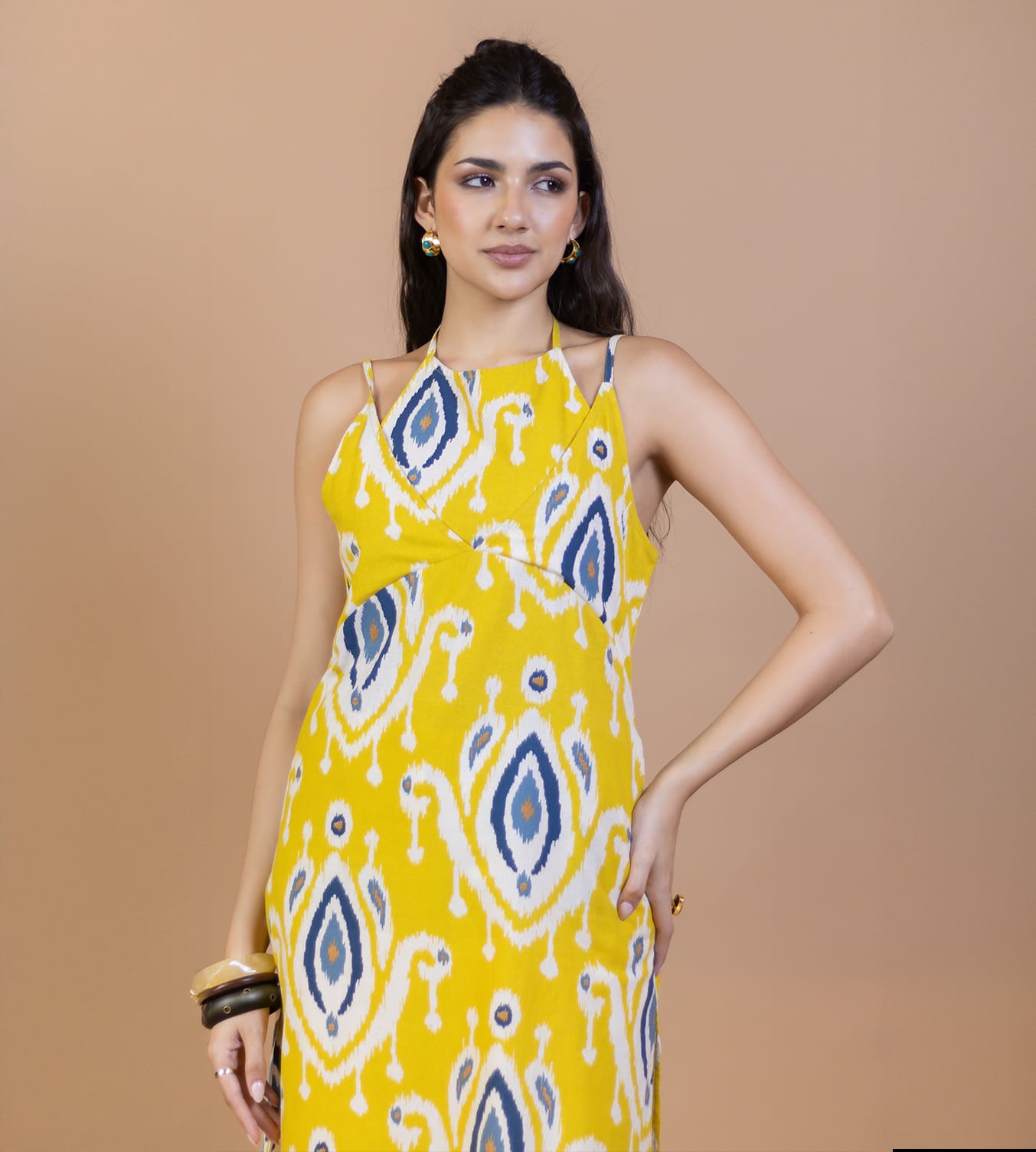 Yellow Ikat Cotton Straight Kurta