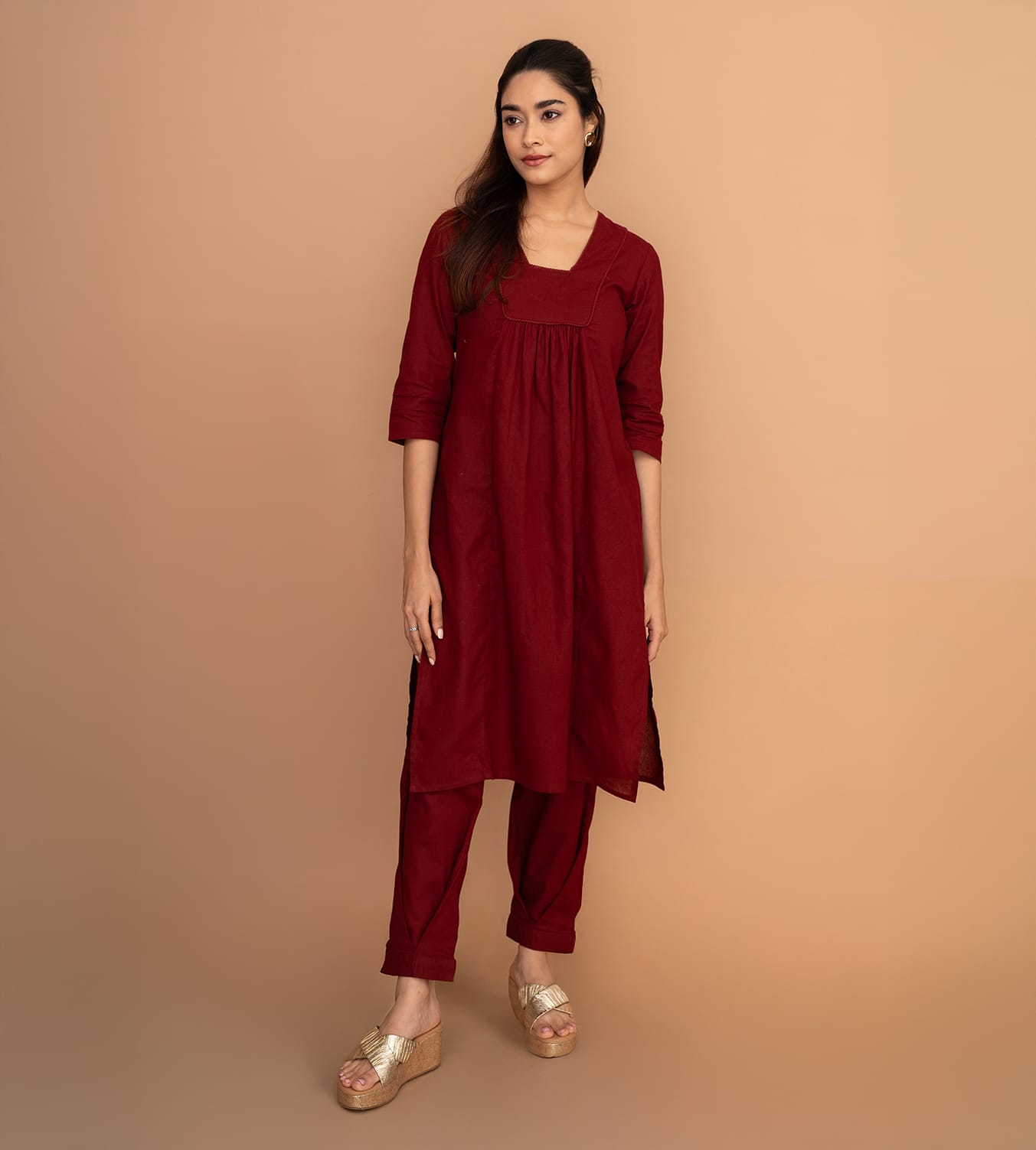 Maroon Cotton stylish republic day dress