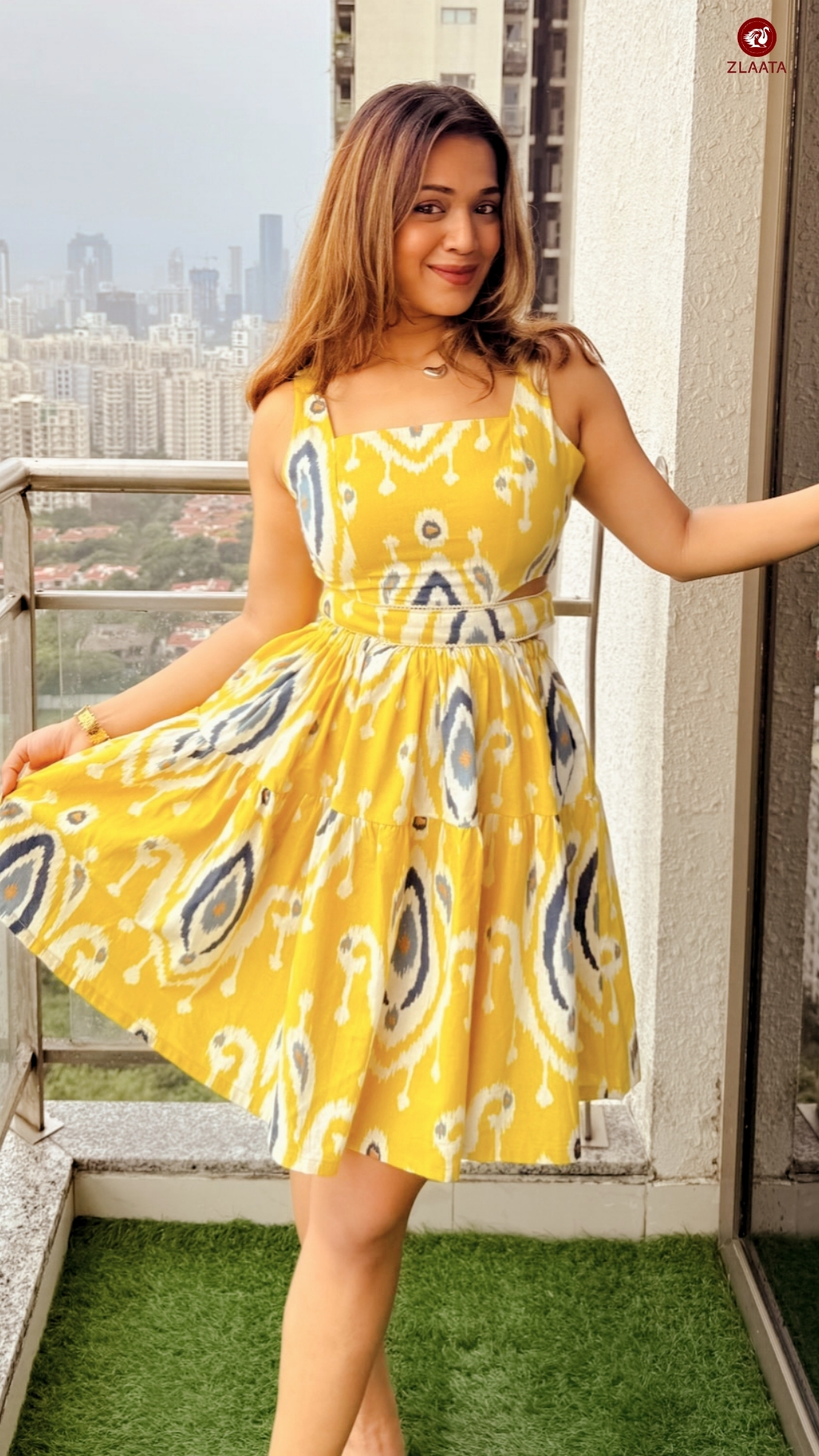Yellow Ikat Indo-western mini dress