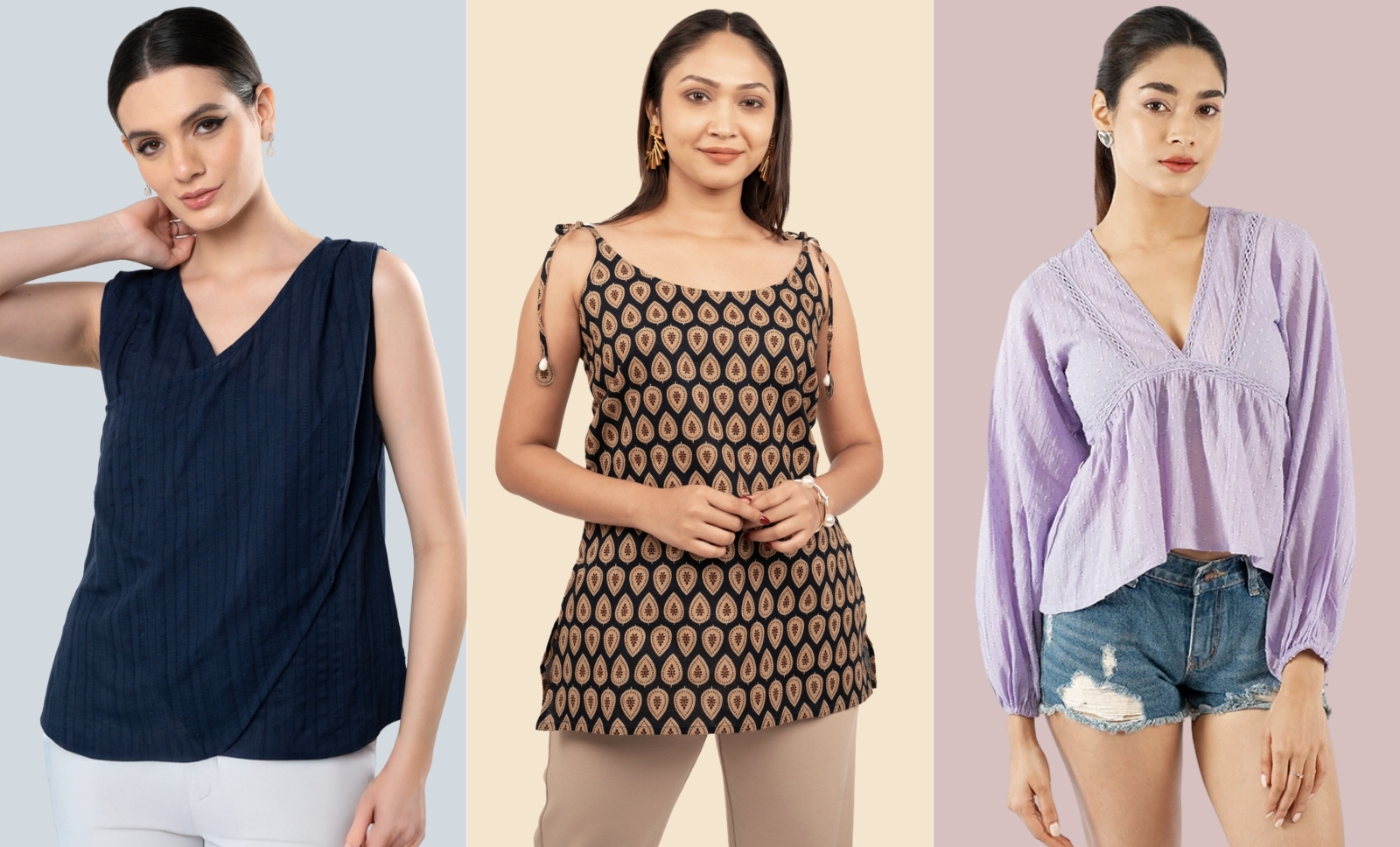 Tops suitable for apple shaped body