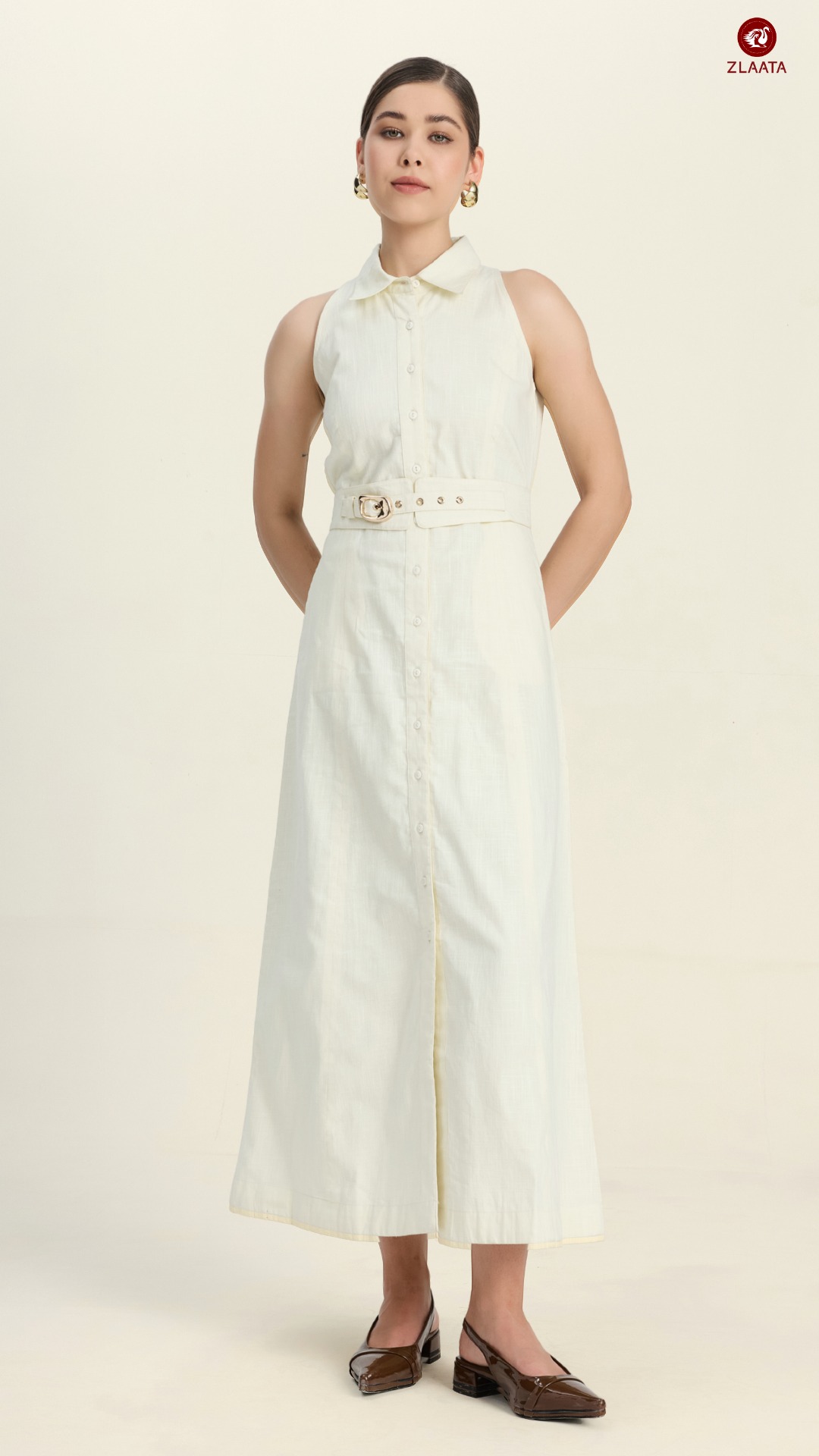 The Yellow Halter Neck A-line Dress is perfect for women's summer office wear