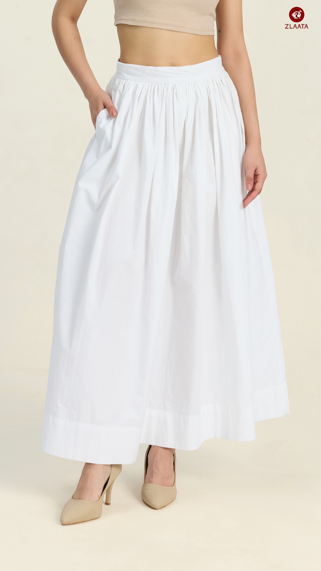 Versatile White Flared Formal Maxi Skirt
