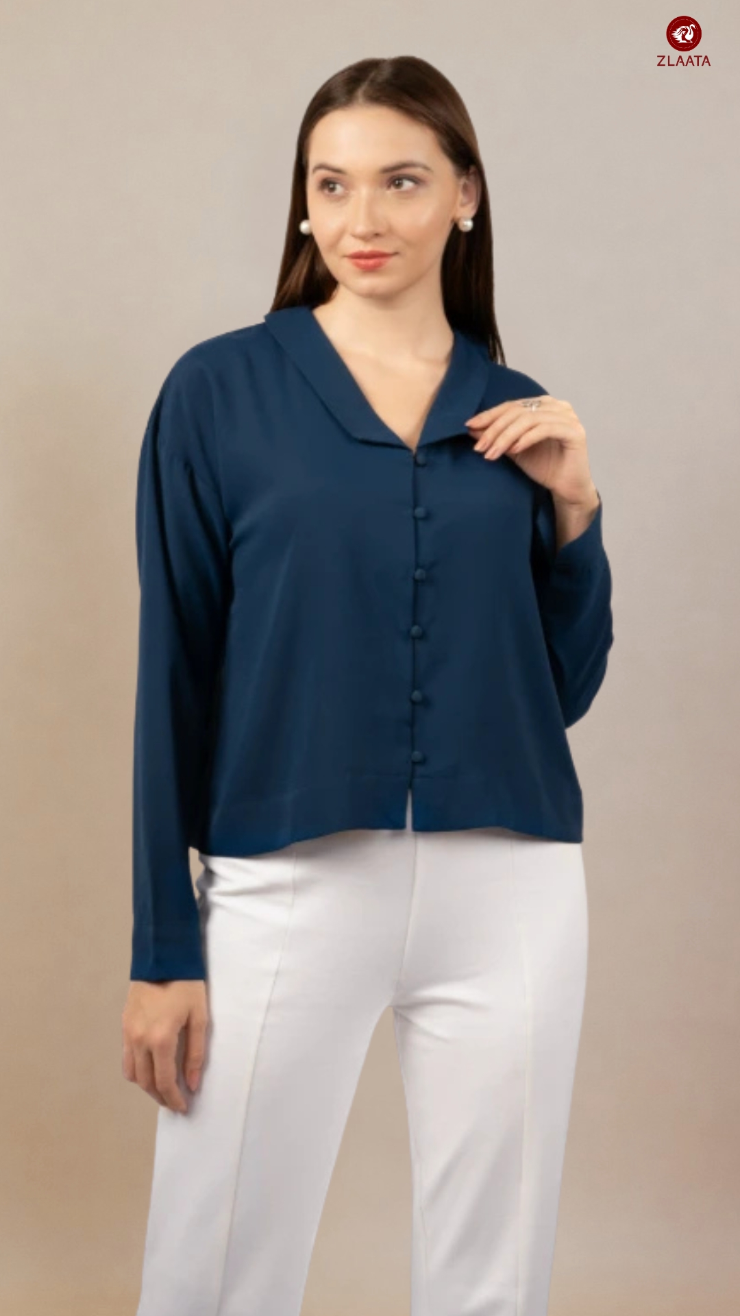 Blue spread collar Types of Shirts For Women