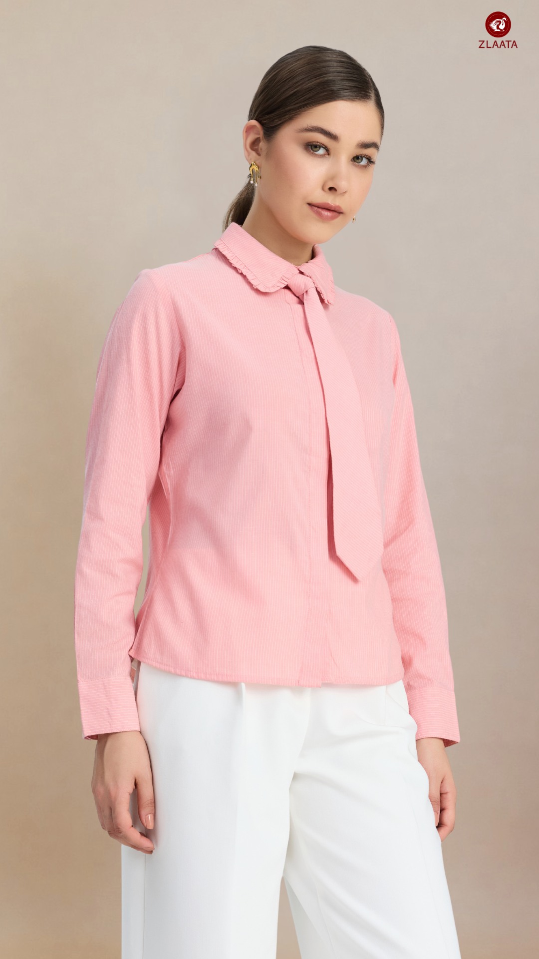 Peach pinstripe shirt with tie