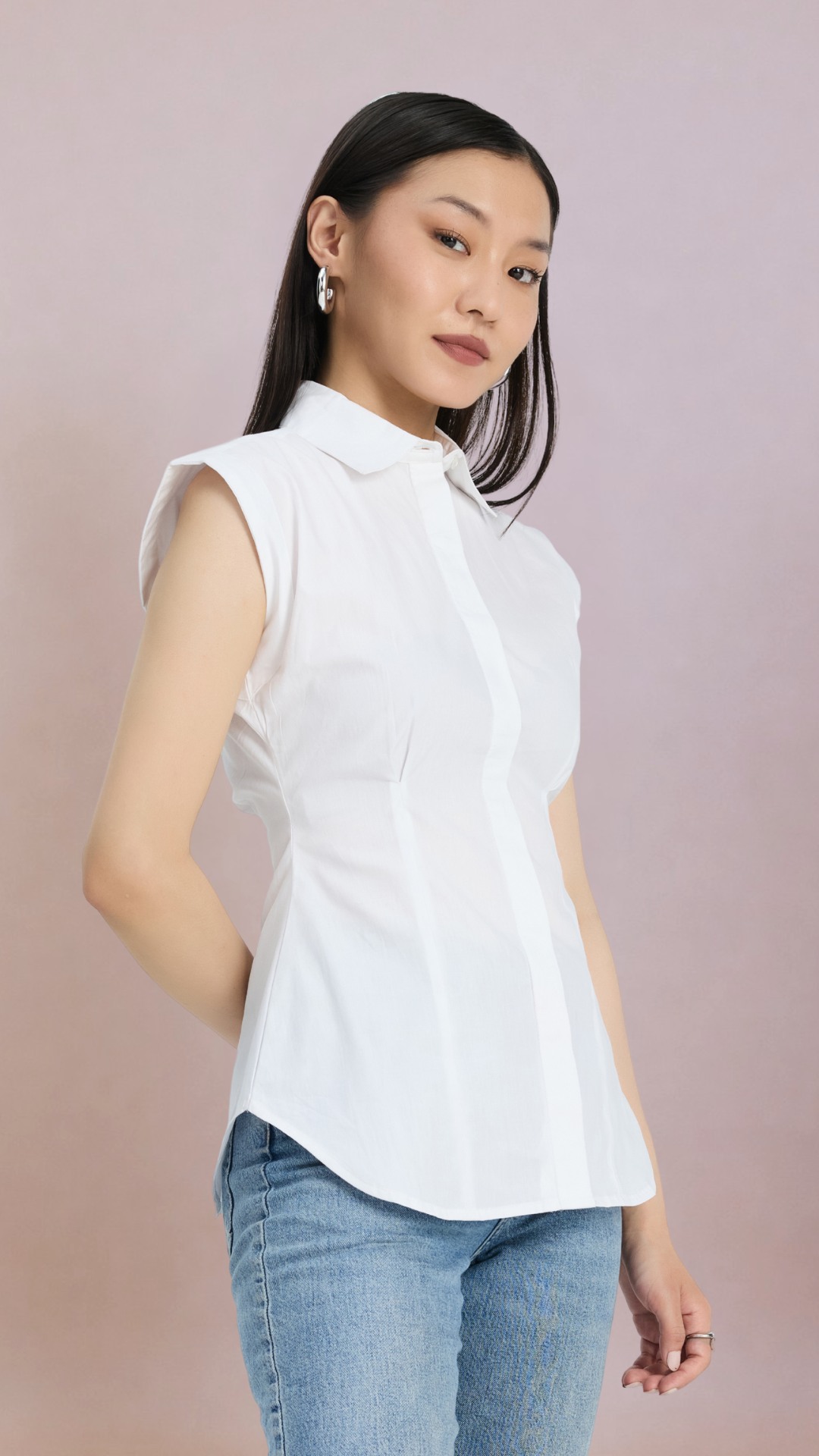 White cap sleeve slim fit shirt