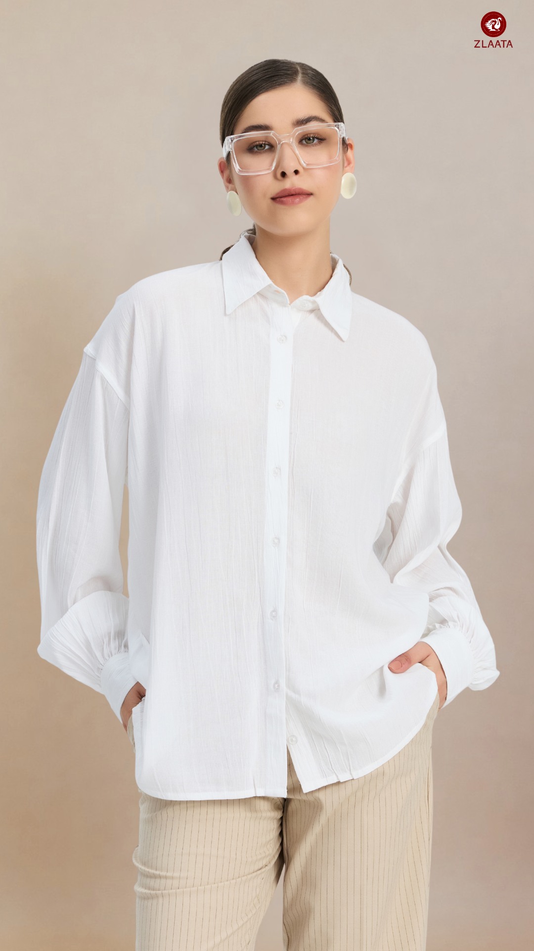 White oversized formal Types of Shirts For Women