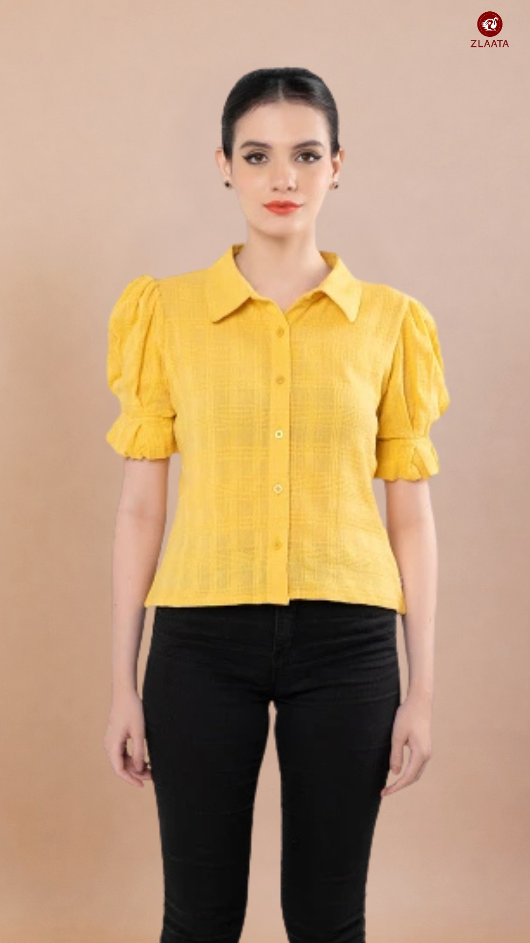 Yellow formal cropped Types of Shirts For Women