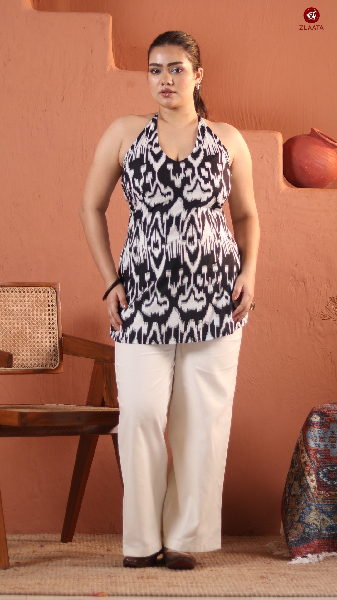 Black latest halter neck kurta design
