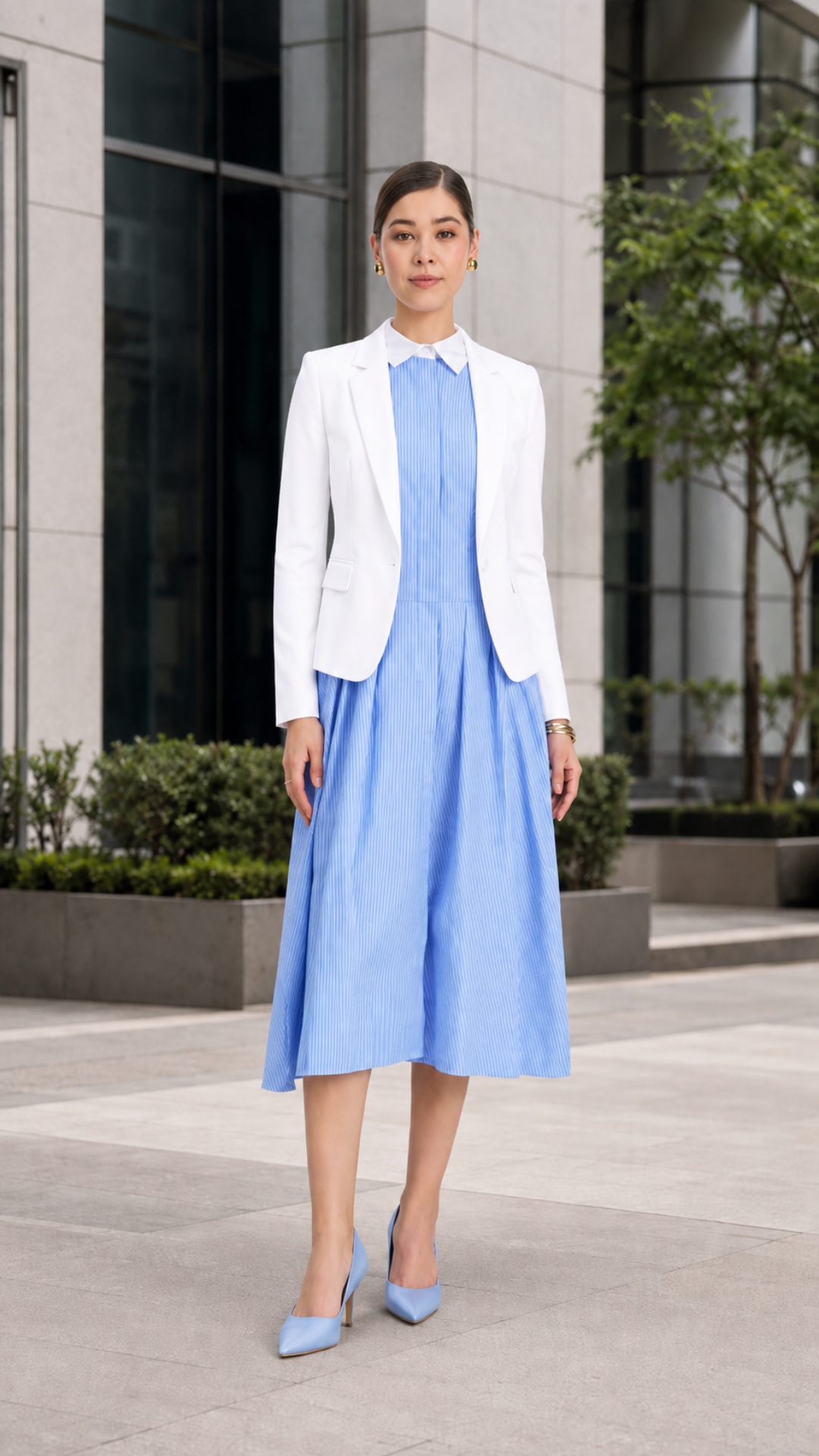 Blue striped shirt dress with jacket