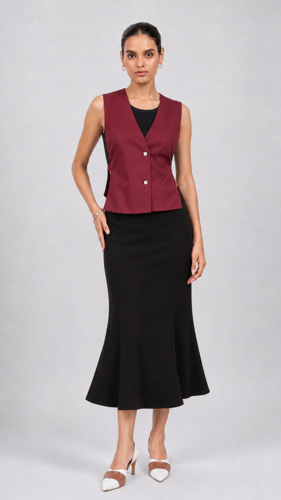 Maroon with black formal waistcoat styling