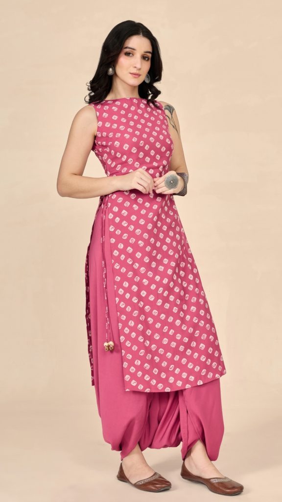 Pink boat neck long kurta