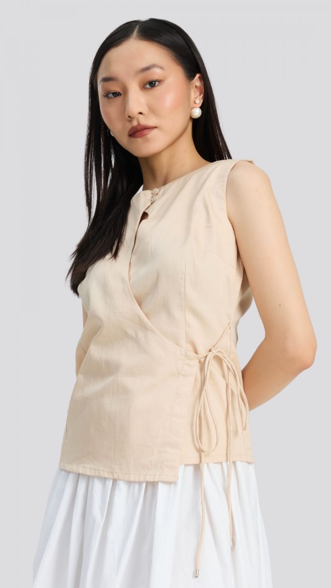Beige Formal Sleeveless Wrap Types of tops for women